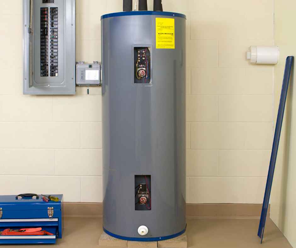 A water heater near an electrical panel in a home