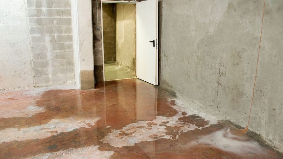 damaged basement with water from backflow